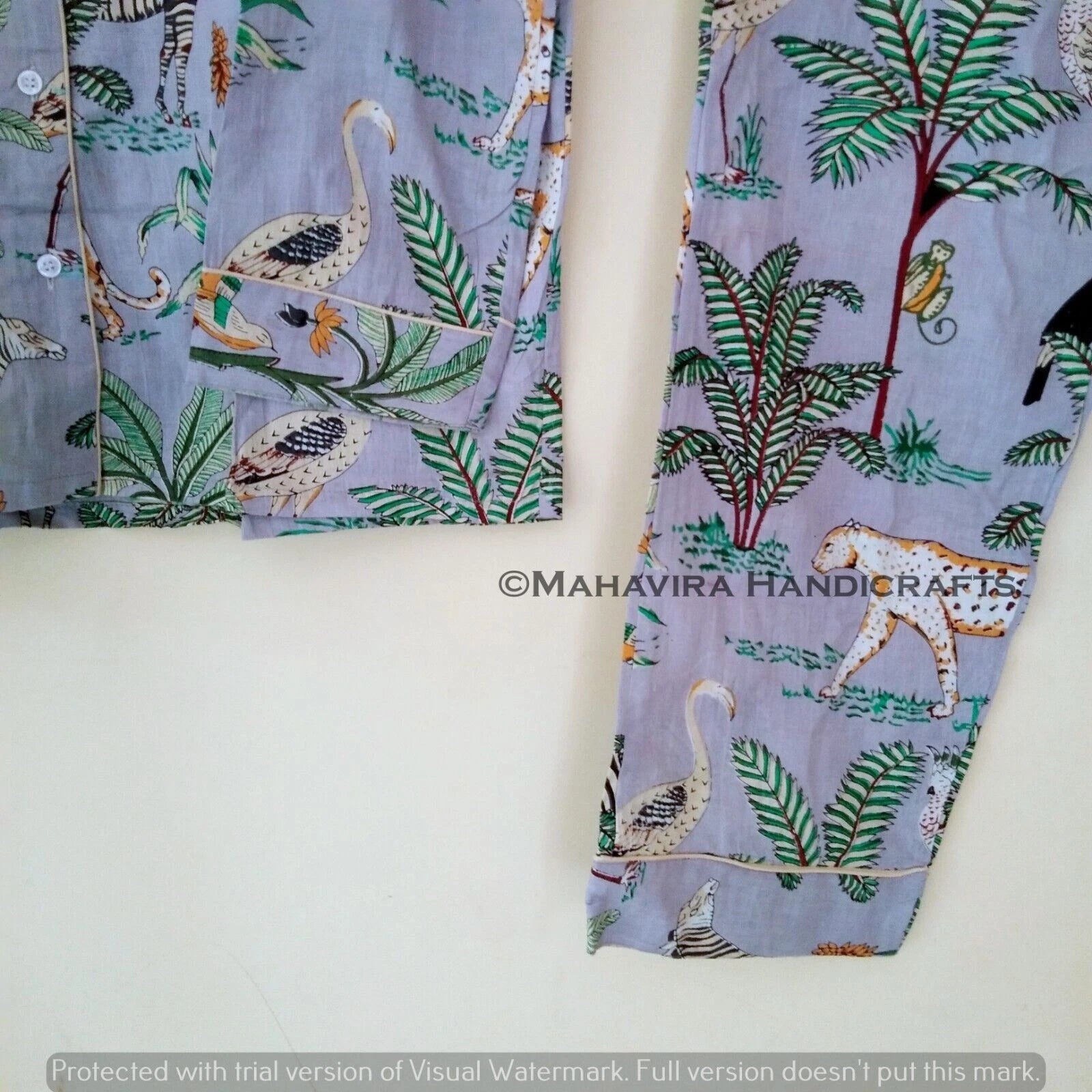 Indian Cotton Animal Print Gray hippie Sleepwear gypsy Women Pajama set