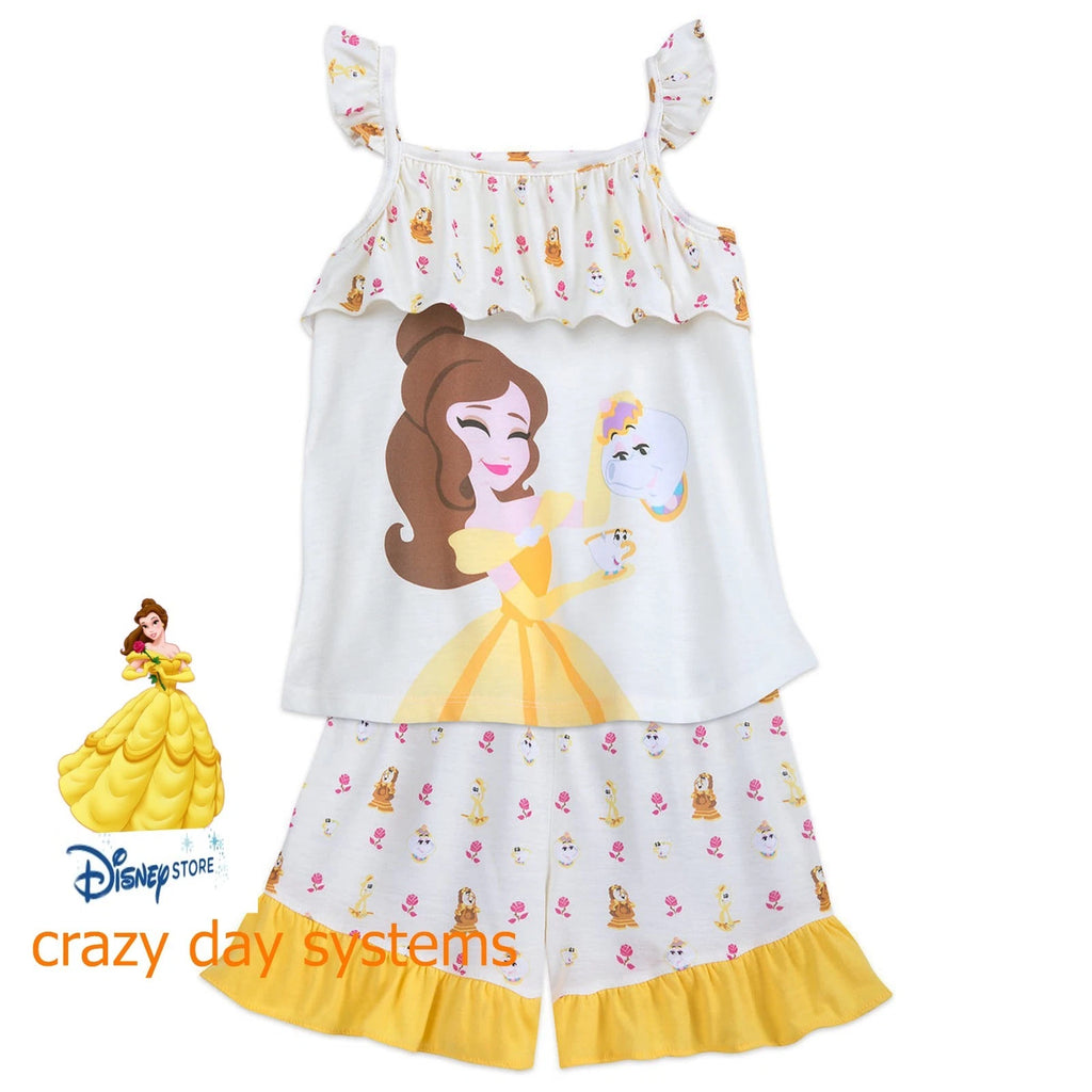 NWT Disney Store  Belle Pajamas Pjs 2 Piece Set  Size 4 Girls Ruffle Trim
