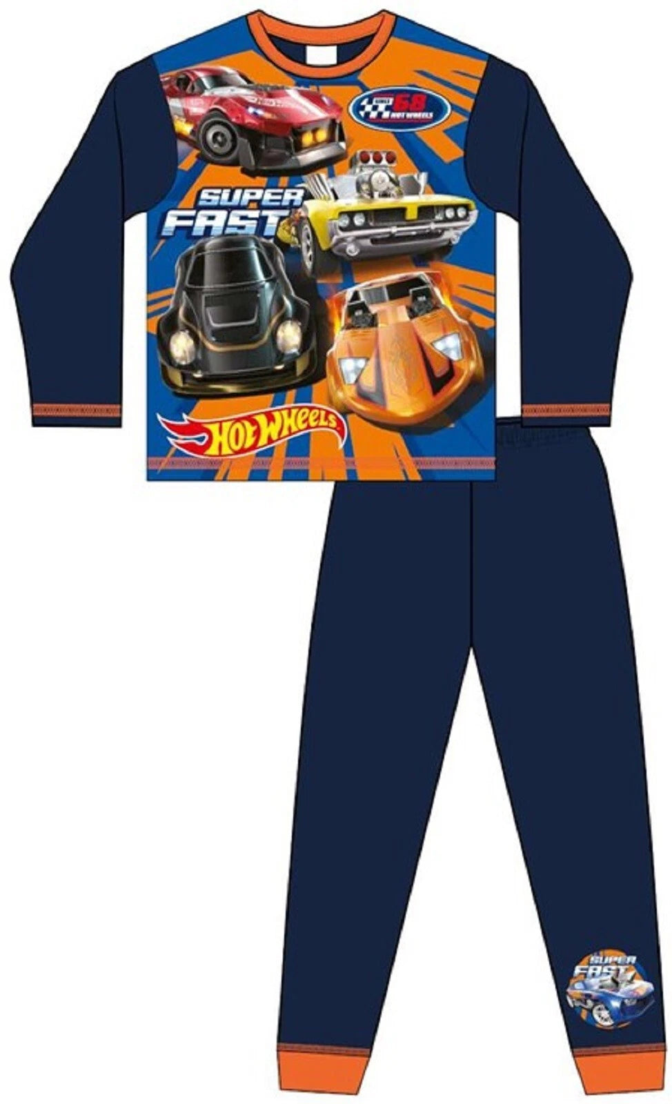 HOT WHEELS Boy's Pyjamas /Navy Blue SUPER FAST Cars PJs -Sizes 4-10 Years