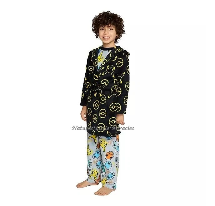 Pokemon Robe Pajamas Set Boys Bathrobe 3 Piece Size 4 5 6 8 10 Pikachu Kids NWT