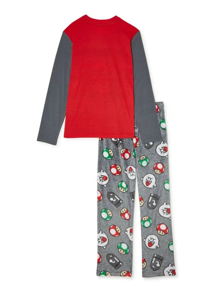 Super Mario Boys Pajamas Size 4 5 6 7 8 Fleece Winter Set Red Bowser Luigi Yoshi