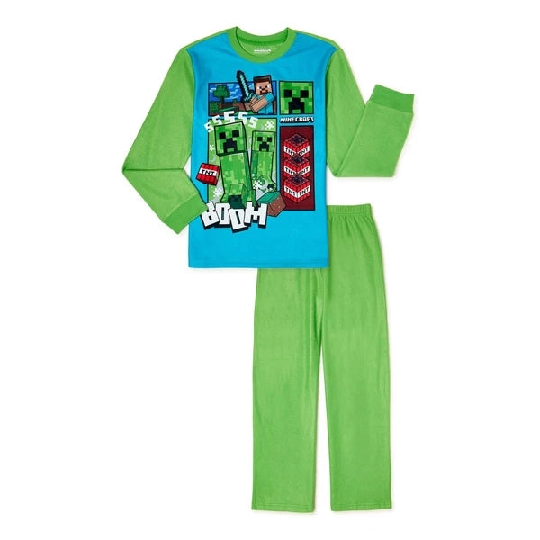 NEW MINECRAFT BOYS SIZE 6/7, 8, 10/12, 14/16 PAJAMAS FLANNEL 2-PIECE PJ'S NWT
