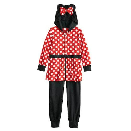 Disney Minnie Mouse Red Black Fleece Skirted Union Suit Pajamas $40 NWT