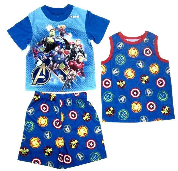 Marvel Avengers Infinity Wars Boys 3 Pc Pajama Set NWT Shirt Tank Shorts  Size 4