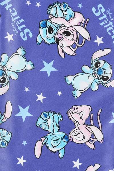 Disney Stitch And Angel Girls Long Purple Satin Pyjama Set for Kids