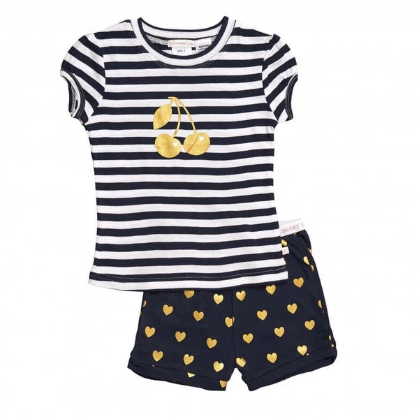 Girls Size 5-8 Huckleberry Navy Cherry Summer Cotton Short Sleeve Pyjama Set
