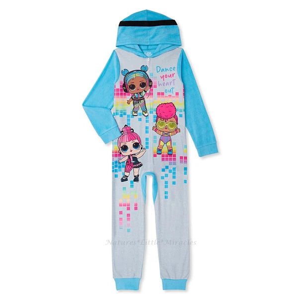 LOL Surprise Doll Pajamas Size 4-12 Girls One Piece Union Suit Hoodie L.O.L. NWT