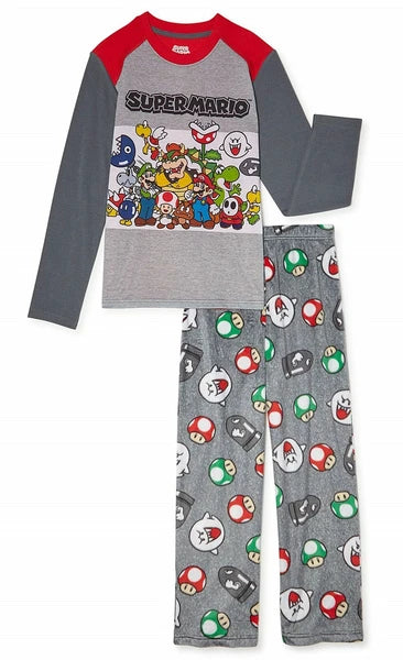 Super Mario Boys Pajamas Size 4 5 6 7 8 Fleece Winter Set Red Bowser Luigi Yoshi