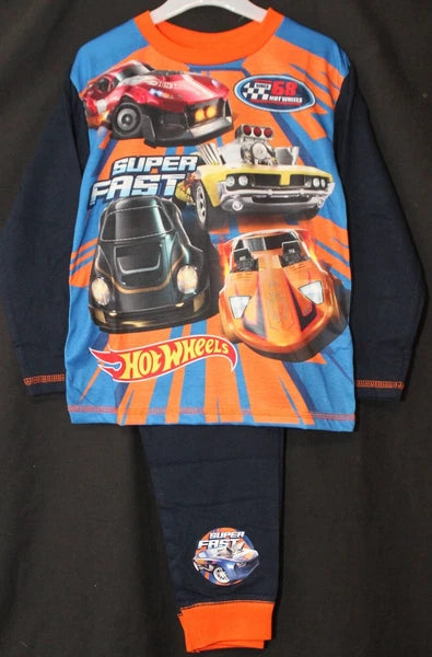 HOT WHEELS Boy's Pyjamas /Navy Blue SUPER FAST Cars PJs -Sizes 4-10 Years
