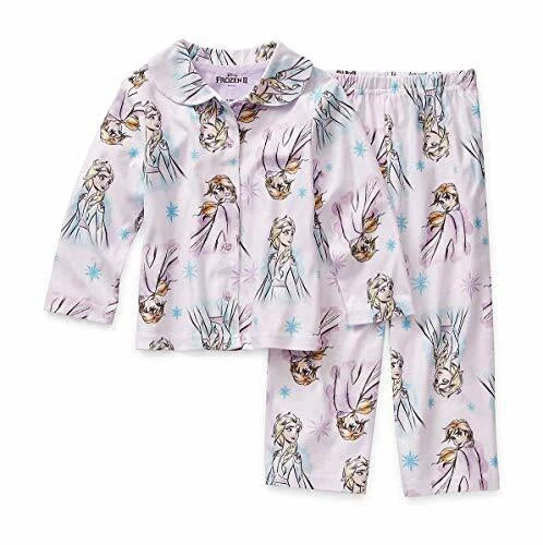 Frozen II Girl's Anna and Elsa Print White Flannel Coat Pajama Set