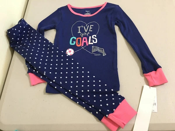 New Carter's Girls Sports Pajama 2pc Set Snug fit Long Sleeve Pants Navy Blue