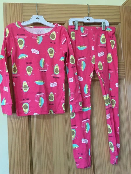 New Carter's Girls Avocado Pajama 2pc Set Snug fit Long Sleeve and Pants Pink