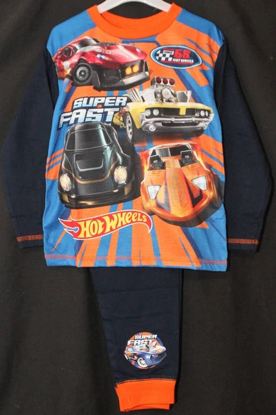 HOT WHEELS Boy's Pyjamas /Navy Blue SUPER FAST Cars PJs -Sizes 4-10 Years