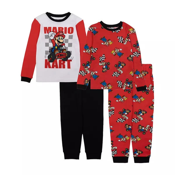 New Super Mario Brothers Boys' 4-Piece Pajamas Set 4 6 8 10