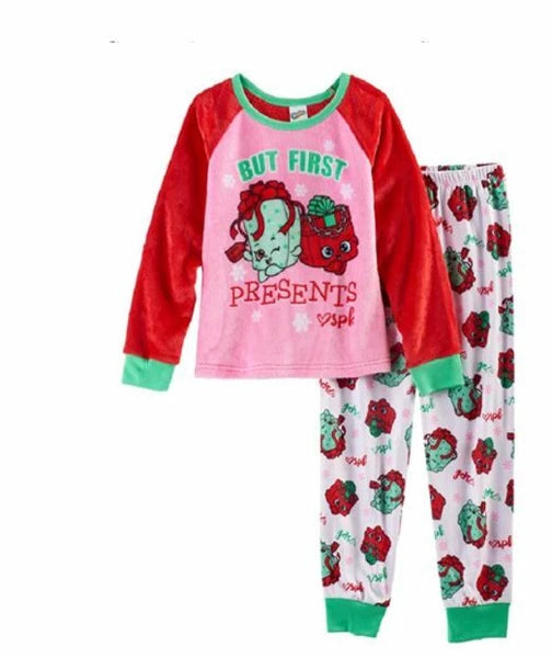 Shopkins Christmas Holiday Pajama Set Girls  Fleece 'But First Presents'