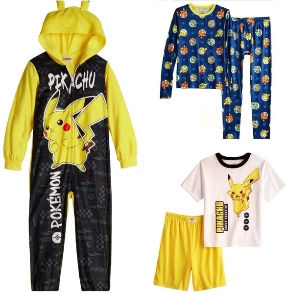 New PIKACHU 5 Pc Lot Pajamas Base Layer Set Boys 4 XS 4/5 6 POKÉMON Pokeballs