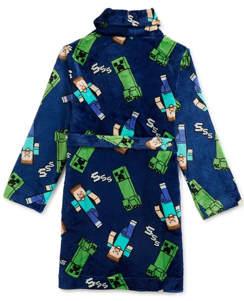 Minecraft Creeper Fleece Robe One Piece Boy Pajamas Boy's Girl's 4 5 6 7 8 10 12
