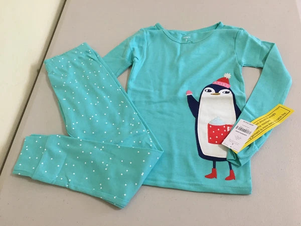 New Carter's Girls Penguin Pajama Set Christmas Holiday Turquoise many sizes