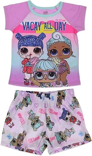 L.O.L. Surprise! Girls 2 Piece Pajama Set, Short Sleeve Shirt and Shorts Set