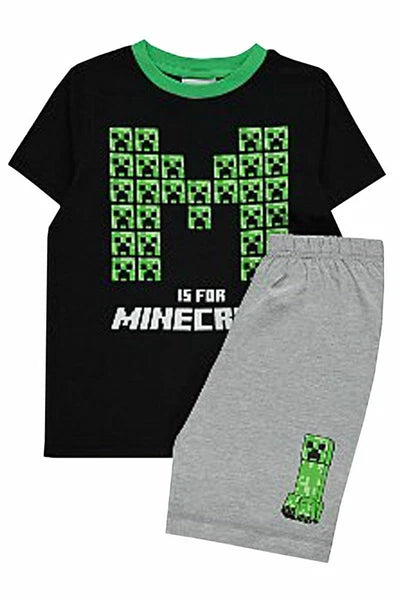 Minecraft Boys Pyjamas Pjs Nightwear Set Kids Childrens Creeper Game Gamer Short