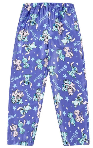 Disney Stitch And Angel Girls Long Purple Satin Pyjama Set for Kids