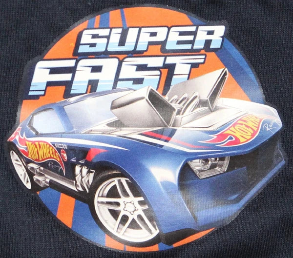 HOT WHEELS Boy's Pyjamas /Navy Blue SUPER FAST Cars PJs -Sizes 4-10 Years