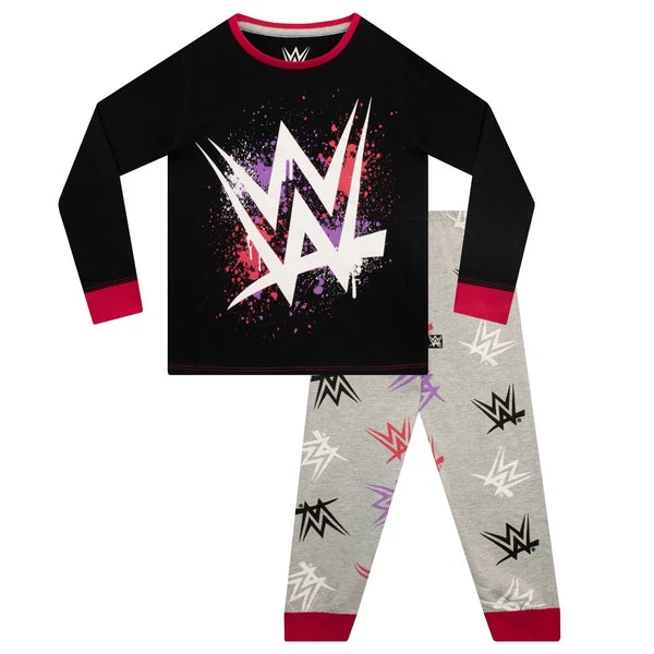 WWE Pyjamas Kids Girls 4 5 6 7 8 9 10 11 12 13 Years Long Sleeve T-Shirt Black