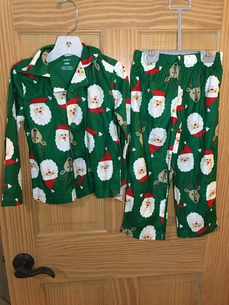 NWT Carter's Santa Flannel Button Pajamas Set Christmas Reindeer 4 Boys or girls