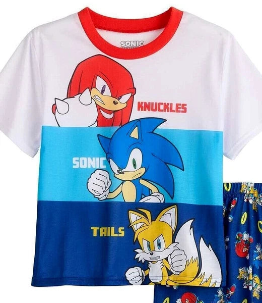 Boys Sonic the Hedgehog Pajamas Set T Shirt Short  4 5 6 8 10 12 SEGA Knuckles
