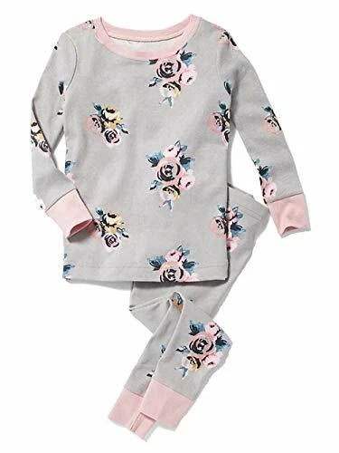 Toddler Girl's Gray and Rose Floral Cotton Pajama Set