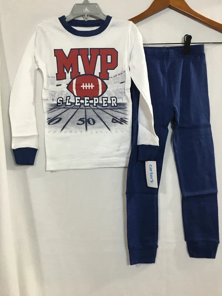 New Carter's Boys MVP Football Pajama set Snug Fit Long Sleeve  Sz 5 Navy White