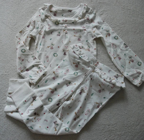 Kids 2PCS Pyjamas Set Cute Christmas Fairy Mouse Playing Trumpet 100% Cotton