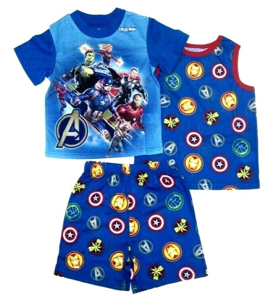 Marvel Avengers Infinity Wars Boys 3 Pc Pajama Set NWT Shirt Tank Shorts  Size 4