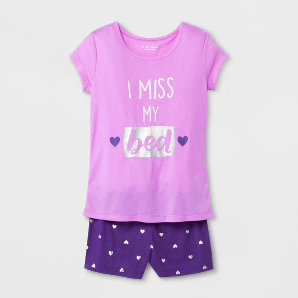 Planet Sleep Girls Purple 2 Piece Pajama Short Set 4-5 XS, 6-6X Small