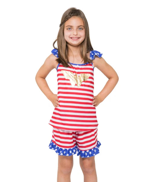 NWT Wonder Woman Girls Sleeveless Red Striped Pajamas Set 4-5 6 7-8 10-12