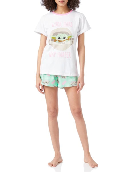 Star Wars Mandalorian Womens Pyjamas, Baby Yoda Short Pjs, Sizes UK 8 to 22