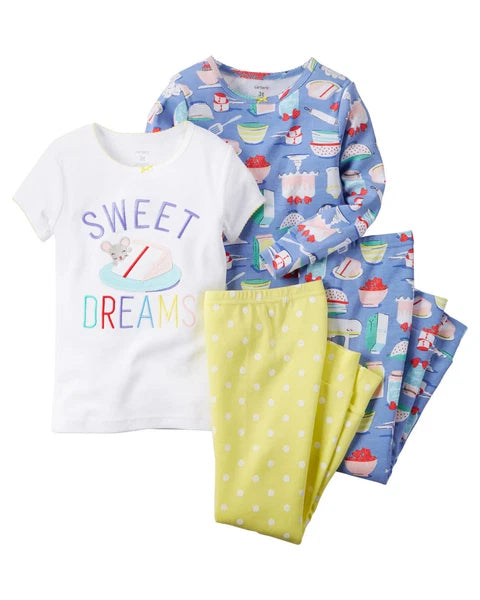 $34 NWT ☀4PC SET☀ CARTERS Sz 4T SWEET DREAMS  New  FREE SHIP  Girls Pajamas
