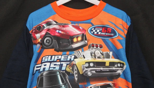 HOT WHEELS Boy's Pyjamas /Navy Blue SUPER FAST Cars PJs -Sizes 4-10 Years