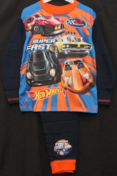 HOT WHEELS Boy's Pyjamas /Navy Blue SUPER FAST Cars PJs -Sizes 4-10 Years