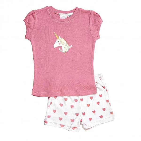 Girls Size 5-8 Huckleberry Pink Unicorn Summer Cotton Short Sleeve Pyjama Set
