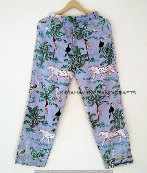 Indian Cotton Animal Print Gray hippie Sleepwear gypsy Women Pajama set