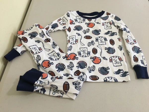 New Carter's Boys Football Pajama set Snug Fit Gray 3t,4t White Navy Blue