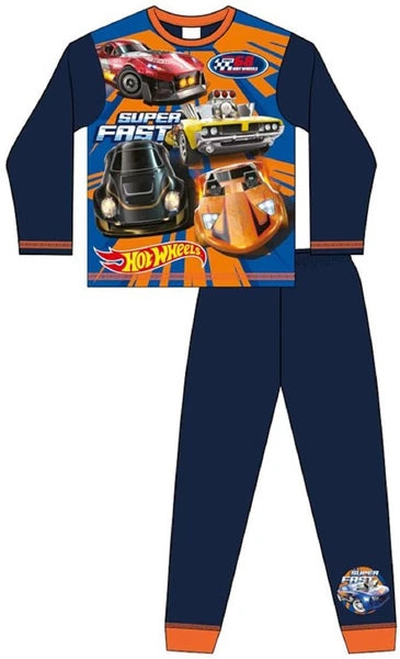 HOT WHEELS Boy's Pyjamas /Navy Blue SUPER FAST Cars PJs -Sizes 4-10 Years
