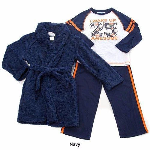 BUNZ KIDS Little Boys' 4, 5 Navy & Orange 3-Piece Plush Robe & Pajama Set NWT