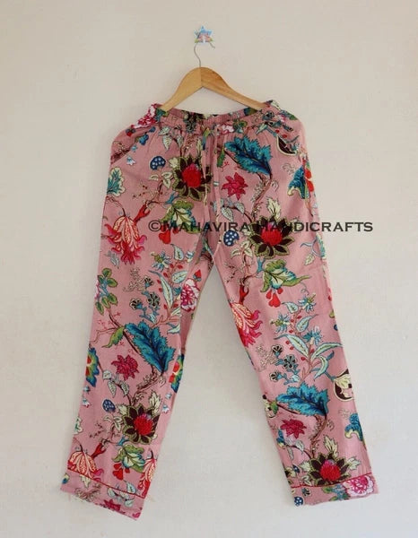 Cotton Rose Print Baby Pink hippie Christmas Sleepwear Elegant Women Pajama set
