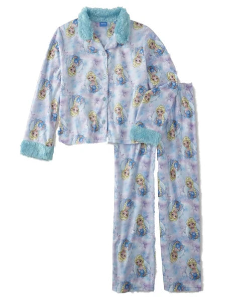 Disney Frozen Girls Blue Flannel Princess Elsa Pajamas Sleep Set 8