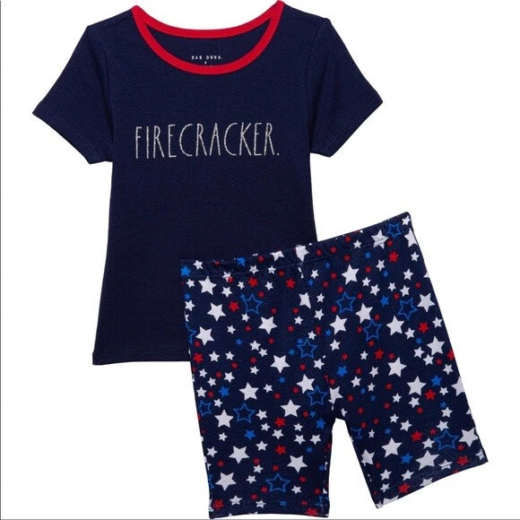 NEW Rae Dunn Firecracker Pajamas 4th Of July Ribbed Cotton PJs Size 4 or 8