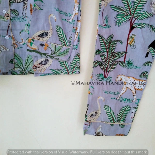 Indian Cotton Animal Print Gray hippie Sleepwear gypsy Women Pajama set